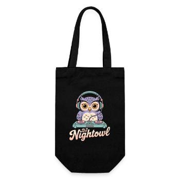 DJ Nightowl Eule Mit Kopfhörern Am Pult - Geschenkbeutel für Flaschen - Schwarz - Vorne