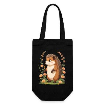Niedlicher Igel mit Blumenkranz - Geschenkbeutel für Flaschen - Schwarz - Vorne