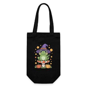 Witch frog on toadstool with pumpkins - Gift Bag for Bottles - black - Front