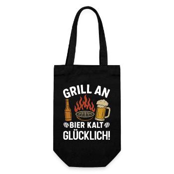 Fan de bière GRILL ON BEER COLD HAPPY Drôle - Sac à bouteille - noir - Devant