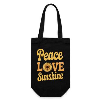 Sonnenblume - peace & love - Geschenkbeutel für Flaschen - Schwarz - Vorne