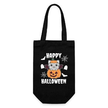Cat Happy Halloween Pumpkin Bat Costume - Gift Bag for Bottles - black - Front
