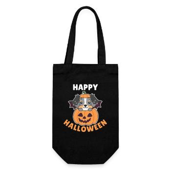 Australian Shepherd Happy Halloween Kürbis - Geschenkbeutel für Flaschen - Schwarz - Vorne