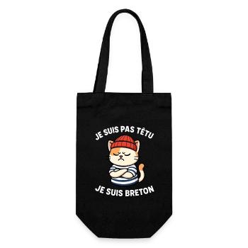 Ich bin nicht stur Bretonische Katze Humor Bretagne - Geschenkbeutel für Flaschen - Schwarz - Vorne
