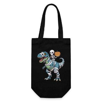 T-Rex d’Halloween avec skellet et citrouille - Sac à bouteille - noir - Devant