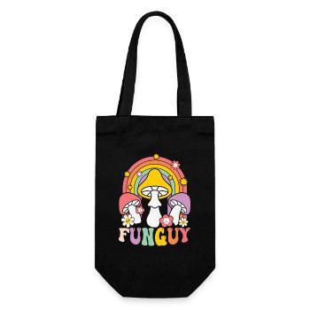 Funky Pilzdesign mit Regenbogen - Geschenkbeutel für Flaschen - Schwarz - Vorne