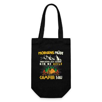 Camper Camping Wohnwagen Spruch - Geschenkbeutel für Flaschen - Schwarz - Vorne