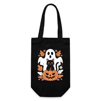 Geist Kürbis Katze Niedliches Halloween Herbst - Geschenkbeutel für Flaschen - Schwarz - Vorne