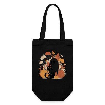 Geist Kürbis Katze Niedliches Halloween Herbst - Geschenkbeutel für Flaschen - Schwarz - Vorne