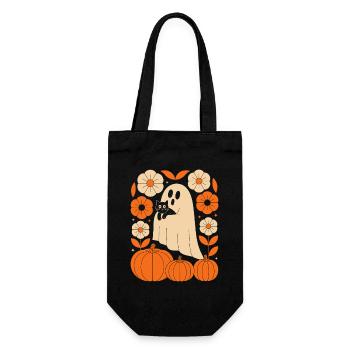 Geist Kürbis Katze Vintage Blumen Halloween Herbst - Geschenkbeutel für Flaschen - Schwarz - Vorne