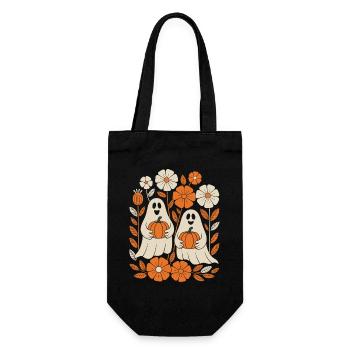 ghost pumpkin flowers retro Halloween autumn - Gift Bag for Bottles - black - Front