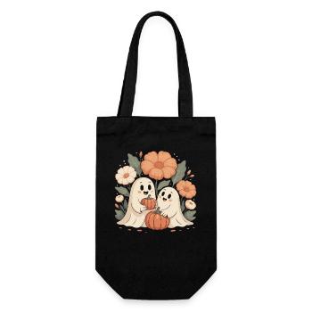 Kürbis Blumen Herbst Niedliche Geister Halloween - Geschenkbeutel für Flaschen - Schwarz - Vorne