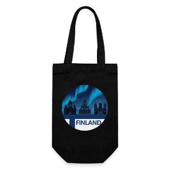 Northern Lights over Finland silhouette with - Gift Bag for Bottles - black - Front