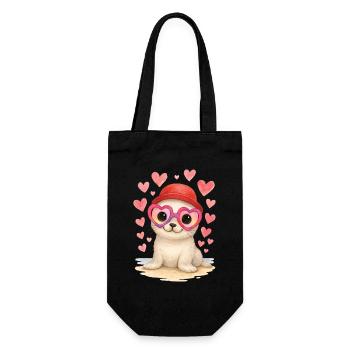 Babyrobbe Herzbrille Kawaii Seehund - Geschenkbeutel für Flaschen - Schwarz - Vorne