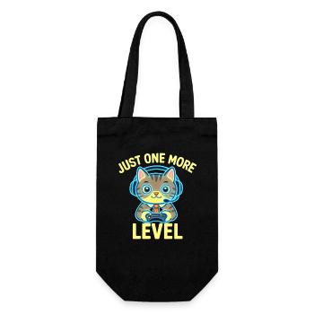  Gamer-Katze – Nur noch ein Level - Geschenkbeutel für Flaschen - Schwarz - Vorne