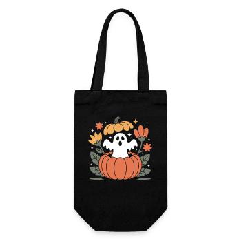Halloween Herbst Retro Blumen Geist Kürbis - Geschenkbeutel für Flaschen - Schwarz - Vorne