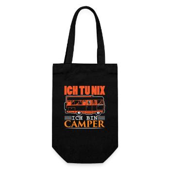 Camper Camping Wohnwagen Spruch - Geschenkbeutel für Flaschen - Schwarz - Vorne