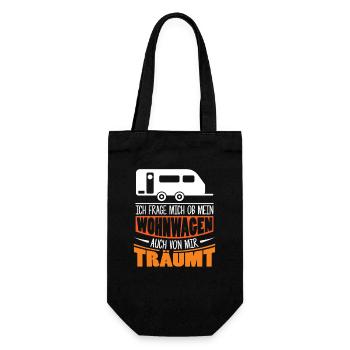 Camper Camping Wohnwagen Spruch - Geschenkbeutel für Flaschen - Schwarz - Vorne