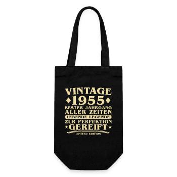 Vintage 1955 Jahrgang geboren 70 Jahre - Geschenkbeutel für Flaschen - Schwarz - Vorne