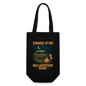 Zuhause Ist Wo Das Lagerfeuer Brennt Camping - Geschenkbeutel für Flaschen - Schwarz - Vorne
