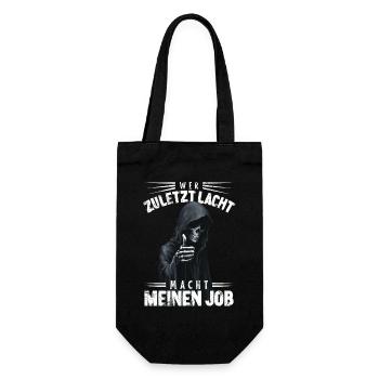 Wer zuletzt lacht Sensemann Tod Halloween Spruch - Geschenkbeutel für Flaschen - Schwarz - Vorne