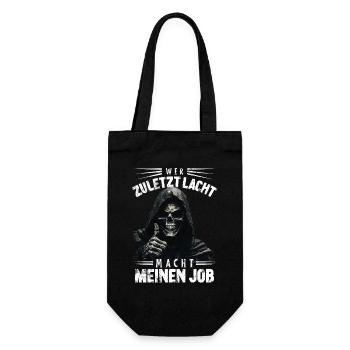 Sensenmann Spruch wer zuletzt lacht Halloween - Geschenkbeutel für Flaschen - Schwarz - Vorne