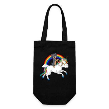 Dackel Reiten Einhorn T-Shirt - Geschenkbeutel für Flaschen - Schwarz - Vorne