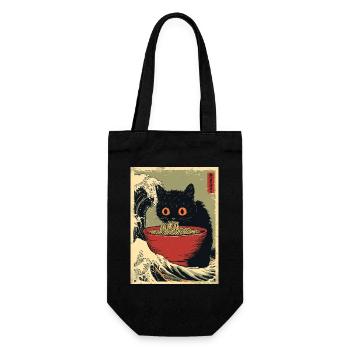 Cute Cat Ramen Noodles Japan Wave Retro Gift - Gift Bag for Bottles - black - Front