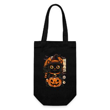 Chat Nocturne Halloween Citrouille Sorcière - Sac à bouteille - noir - Devant