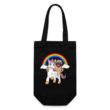 Mops Reiten Einhorn - Geschenkbeutel für Flaschen - Schwarz - Vorne