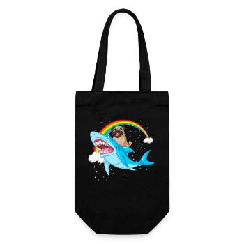 Mops reitet Hai Regenbogen - Geschenkbeutel für Flaschen - Schwarz - Vorne