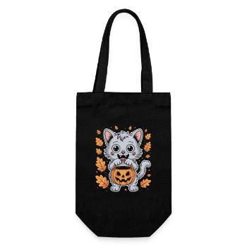 Halloween Kätzchen Mit Kürbis Und Herbstblättern - Geschenkbeutel für Flaschen - Schwarz - Vorne