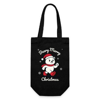 Ours polaire mignon - Jeu de mots de Noël - Sac à bouteille - noir - Devant