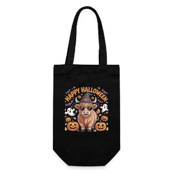 Joyeux Halloween Motif de vache mignonne avec des citrouilles et - Sac à bouteille - noir - Devant