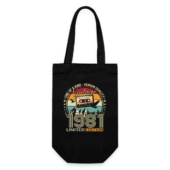 44th Birthday Cassette October Year 1981 - Gift Bag for Bottles - black - Front
