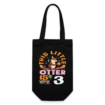 This Otter is 3 - Cute Birthday Motif - Gift Bag for Bottles - black - Front
