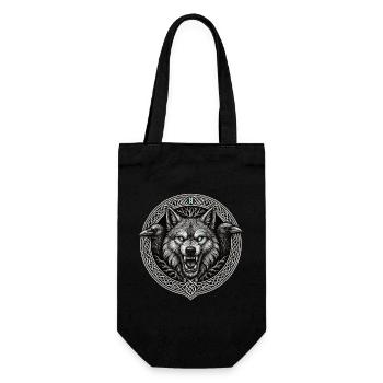 Fenrir Wolf mit Odins Raben Hugin und Munin Viking - Geschenkbeutel für Flaschen - Schwarz - Vorne