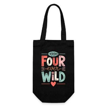 Four Ever Wild Kids 4th Birthday 4 Years - Gift Bag for Bottles - black - Front