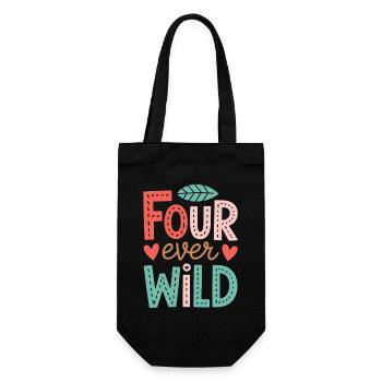 4th Birthday Four Ever Wild Kids 4 Gift - Gift Bag for Bottles - black - Front