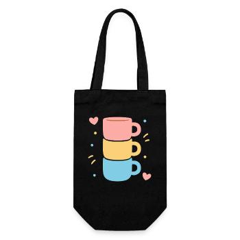 Süße Kaffeetasse Stack Pastel Hearts Love - Geschenkbeutel für Flaschen - Schwarz - Vorne