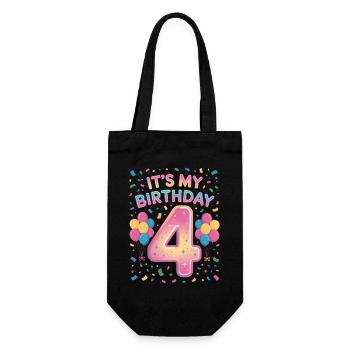 4 Years Girl It's My Birthday Kids Birthday - Gift Bag for Bottles - black - Front