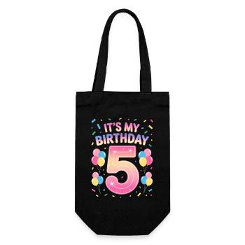 It's My Birthday Kids Birthday 5 Years Girl - Gift Bag for Bottles - black - Front