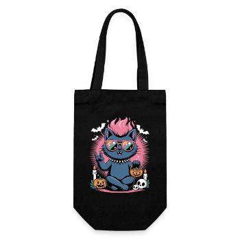 Gueule de bois d’Halloween au néon avec scène de citrouille - Sac à bouteille - noir - Devant