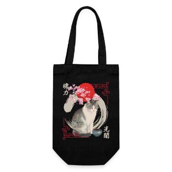 Chat japonais en fleurs de cerisier - Sac à bouteille - noir - Devant