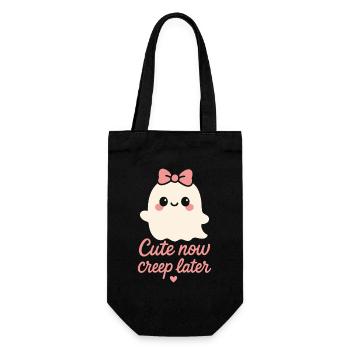 Niedlicher Now Creep Later Halloween Geist - Geschenkbeutel für Flaschen - Schwarz - Vorne