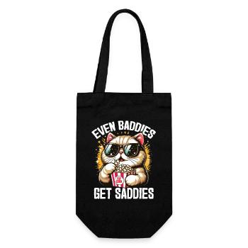 Cool Cat Meme – Even Baddies Get Saddies Funny Pop - Gift Bag for Bottles - black - Front