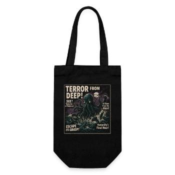 Terror aus der Tiefe Kraken Filmplakat Halloween - Geschenkbeutel für Flaschen - Schwarz - Vorne