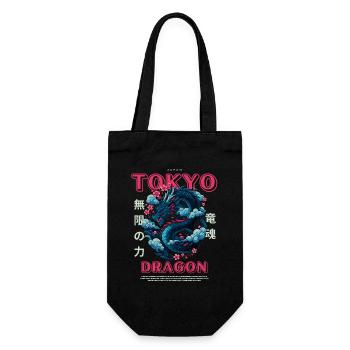 Japanischer Drache - Asiatisches Tokyo Motiv - Geschenkbeutel für Flaschen - Schwarz - Vorne