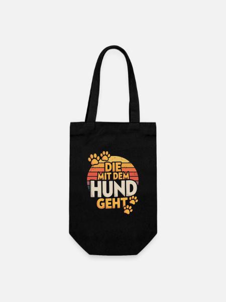  Die Mit Dem Hund Geht Retro Pfoten Hundemama - Geschenkbeutel für Flaschen - Schwarz
