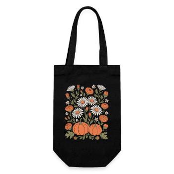 Autumnal Flowers And Pumpkins Illustration - Gift Bag for Bottles - black - Front